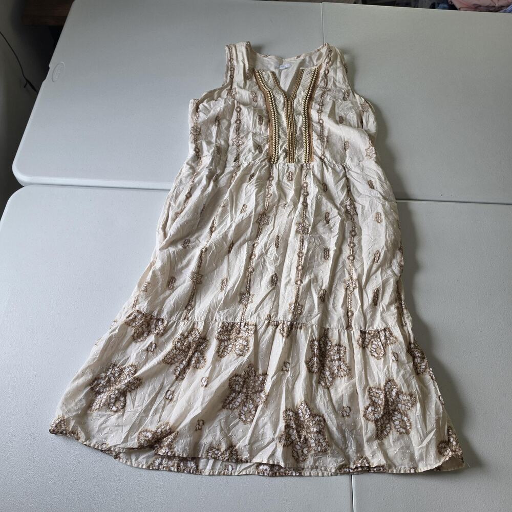 J Jill Dress Womens L Tall White Embroidered V Neck Midi Sundress Southwest